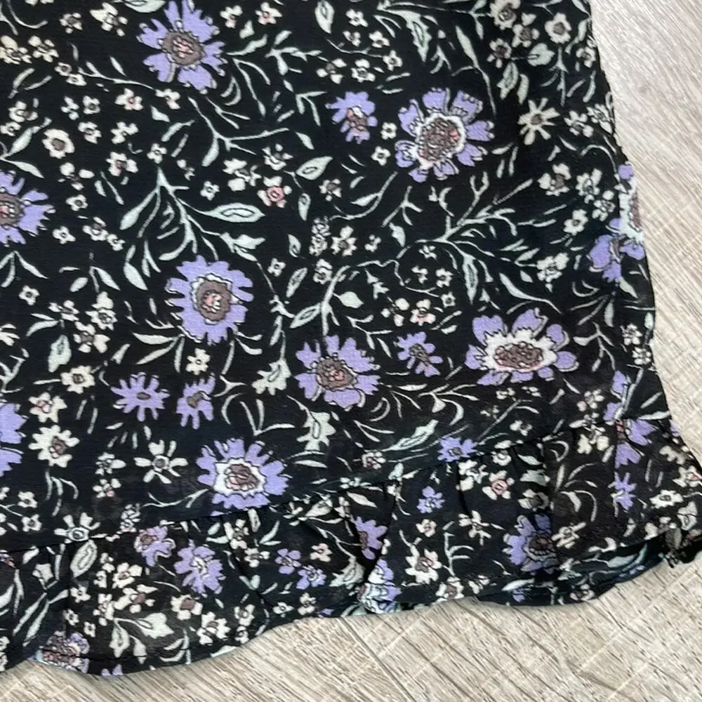 NORDSTROM FLORET STUDIOS Black Purple Floral Faux Wrap Dress Women’s Size XS
